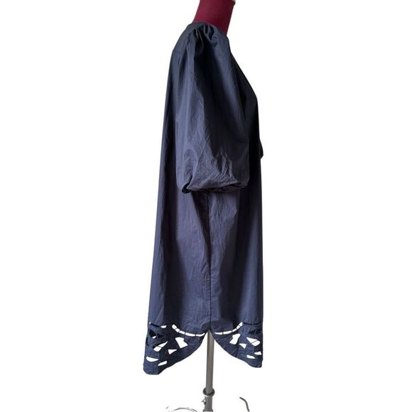 NEW FOR CYNTHIA Knee Length Dress size XL Navy Blue Puff Sleeve V-neck Embroider - Picture 10 of 11